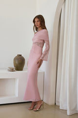Camille Off-Shoulder Mesh-Maxikleid Rosa