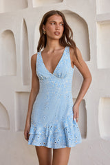 Ozeanblüten Minikleid Blau