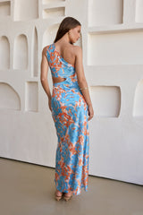 When In Bloom One-Shoulder-Maxikleid Blau