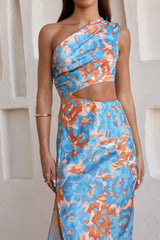 When In Bloom One-Shoulder Maxikleid Blau