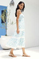 Trägerloses Midikleid „Under Palm Trees“ in Blau