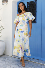 Stille Wiegenlieder One-Shoulder Midikleid mit Print