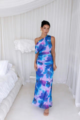 Midnight Palette schulterfreies Maxikleid Blau
