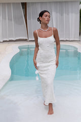 Whispering Petals Strick-Midikleid Creme