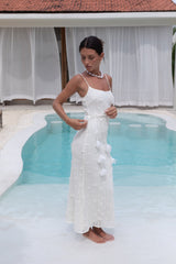 Whispering Petals Strick-Midikleid Creme