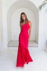 Chase The Thrill One-Shoulder Satin-Maxikleid Rot