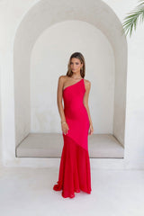 Chase The Thrill One-Shoulder Satin-Maxikleid Rot