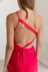 Chase The Thrill One-Shoulder Satin-Maxikleid Rot