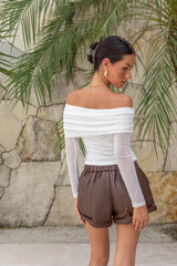 Private Island Kunstleder-Shorts Braun
