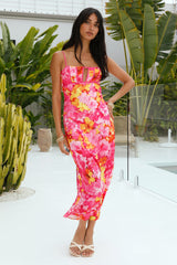 Satin-Maxikleid „Sommerblüten“ in Rosa