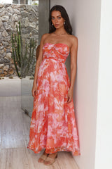 Trägerloses Maxikleid „Sonnenuntergangs-Erinnerungen“ Orange
