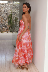 Trägerloses Maxikleid „Sonnenuntergangs-Erinnerungen“ Orange