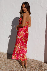 Himbeer Sommer Maxikleid mit Blumenmuster
