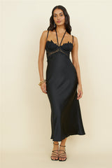 Sonntagsbrunch-Maxikleid aus Satin, Schwarz