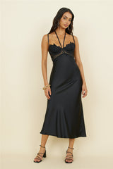 Sonntagsbrunch-Maxikleid aus Satin, Schwarz