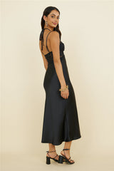Sonntagsbrunch Satin-Maxikleid Schwarz