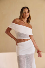 Take My Hand Off Shoulder Crop Top Weiß