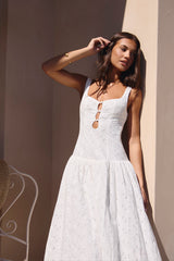 Maxikleid „Romance Stitched“ Weiß