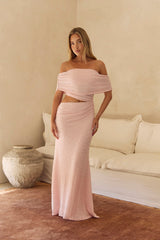 Gracious Glow schulterfreies Maxikleid Rosa
