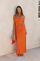 Heart For You Ein-Schulter-Maxikleid aus Mesh, Orange
