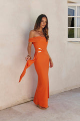 Heart For You Ein-Schulter-Maxikleid aus Mesh, Orange