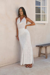 Fly To Paradise Neckholder Maxi-Kleid aus Mesh, Weiß