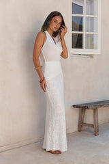 Fly To Paradise Neckholder Maxi-Kleid aus Mesh, Weiß