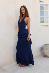 Maxikleid mit Neckholder "Path Of Fate" in Marineblau