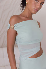 Forever Present Off Shoulder Mesh Mini Dress Sage