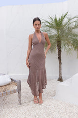 Palmenversprechen Neckholder-Maxikleid Braun