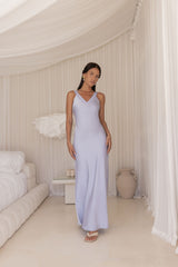 Wildflower Way Satin Maxi Dress Blue