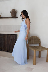 Cross The Seas Halter Maxi Dress Blue