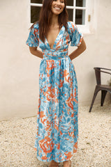 Through Oceans Satin Maxikleid Blau