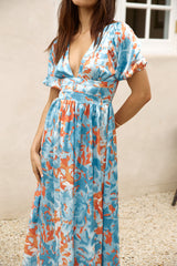 Through Oceans Satin Maxikleid Blau