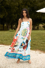 Französische Sonnenaufgang-Maxikleid Blau