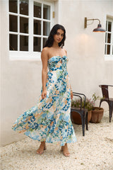 Trägerloses Maxi-Kleid "Regenwald-Oase" Blau