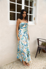 Trägerloses Maxi-Kleid "Regenwald-Oase" Blau