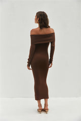 Angels Sing Off Shoulder Knit Maxi Dress Chocolate