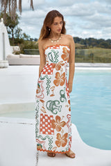 Hawaiian Retreat Strapless Maxi Dress Orange