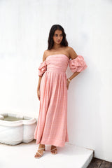 High Tea Off-Shoulder Maxikleid Rosa