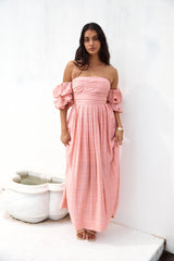 High Tea Off-Shoulder Maxikleid Rosa