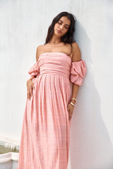 High Tea Off-Shoulder Maxikleid Rosa