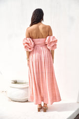 High Tea Off-Shoulder Maxikleid Rosa