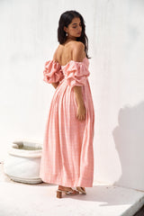 High Tea Off-Shoulder Maxikleid Rosa