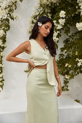 Seaside Haven Linen Vest Top Green
