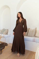 Sweeter Dreams Langarm Maxikleid Schokolade