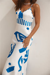 Whirlwind Skies Satin Maxi Dress Blue