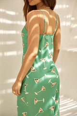 Mood For Martini Satin Maxi Dress Green