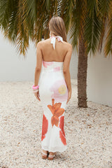 Cabana Blooms Mesh Halter Maxi Dress White