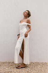 Soft Smiles Off Shoulder Lace Maxi Dress White